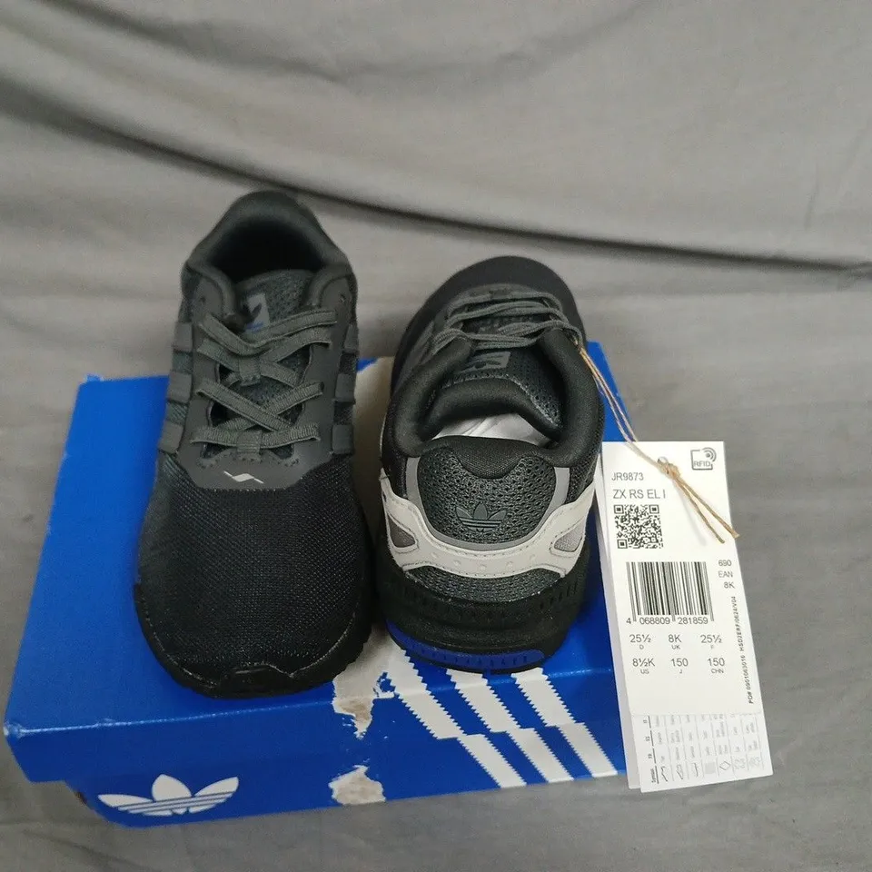 BOXED KIDS ADIDAS ZX RS EL I TRAINERS IN BLACK/GREY, UK 8K