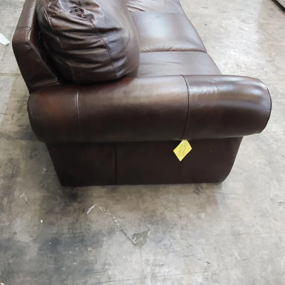 DESIGNER SCROLL ARM 3 SEATER LEATHER SOFA IN CHESTNUT LEATHER