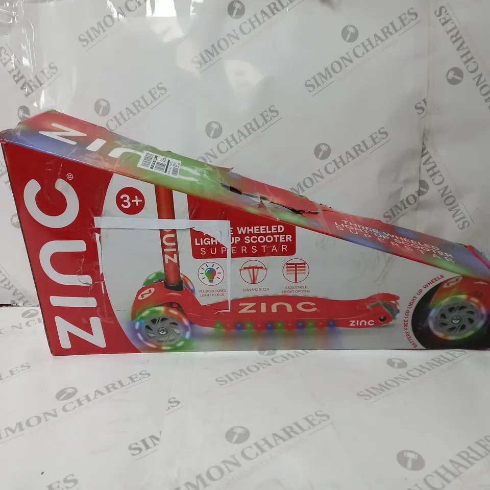 BOXED ZINC THREE WHEELED NON-FOLDING SCOOTER SUPERSTAR RRP £79.98
