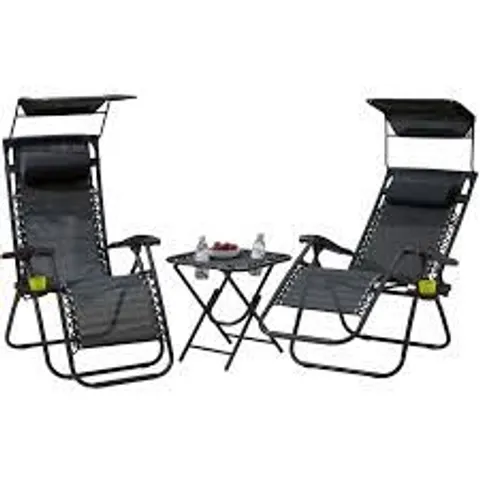 BOXED NEO BLACK FOLDING PORTABLE ZERO GRAVITY CHAIRS AND TABLE SET (1 BOX)