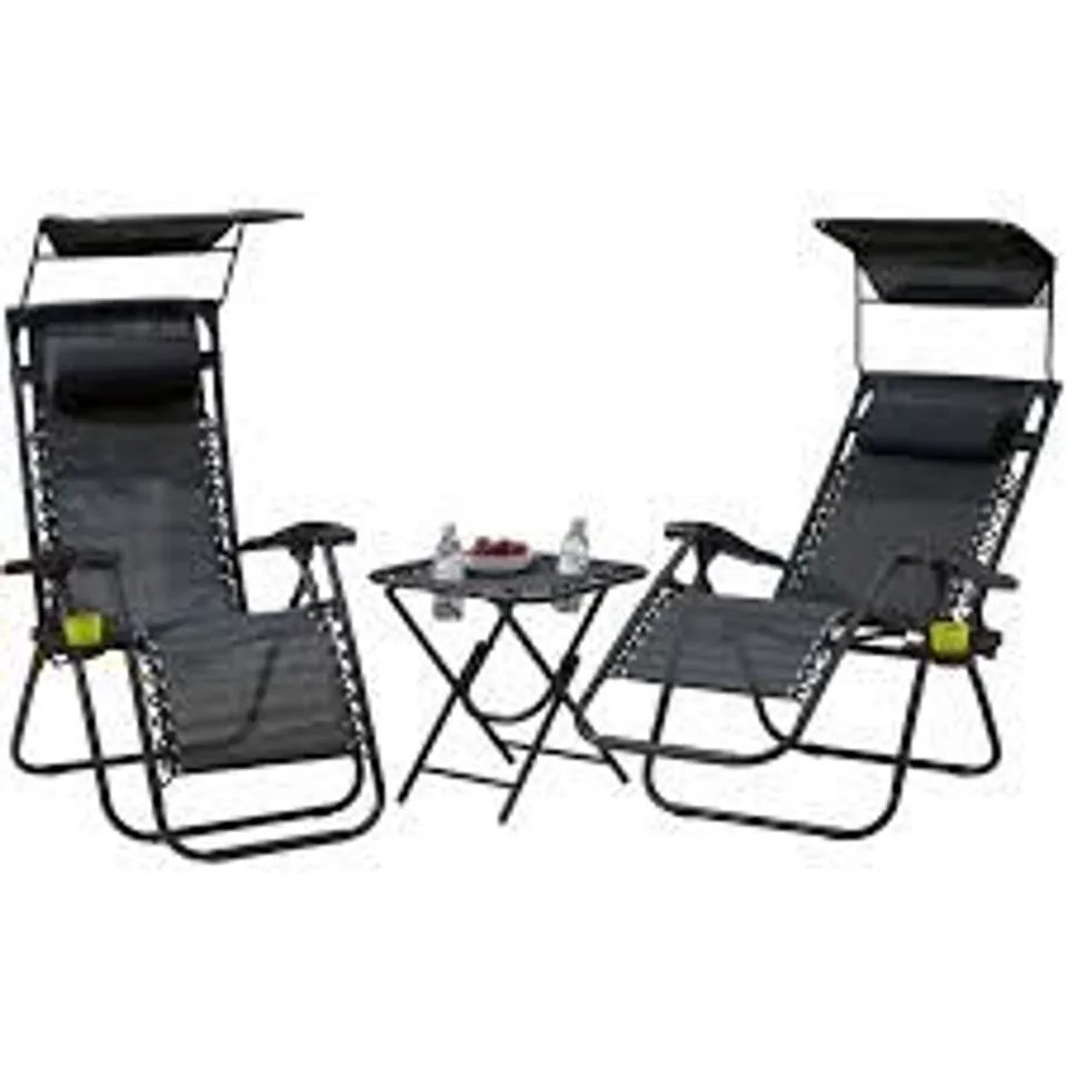 BOXED NEO BLACK FOLDING PORTABLE ZERO GRAVITY CHAIRS AND TABLE SET (1 BOX) - COLLECTION ONLY