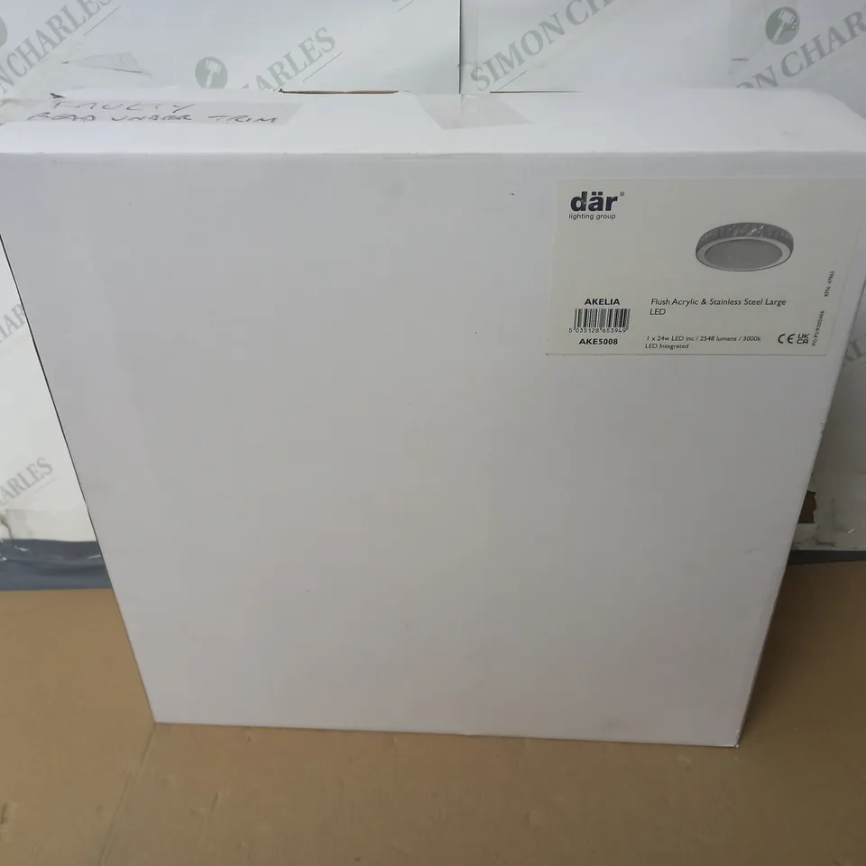 BOXED DAR LIGHTING AKELIA FLUSH ACRYLIC & STAINLESS STEEL LARGE LED LIGHT 