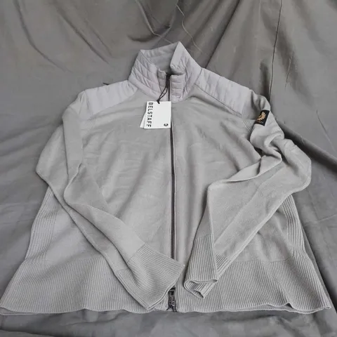 BELSTAFF KELBY ZIP CARDIGAN IN CHROME GREY SIZE M