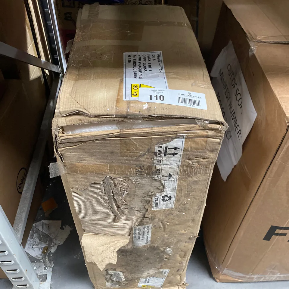 BOXED PRAGUE GREY GLOSS PAIR OF BEDSIDE CABINETS (1 BOX)