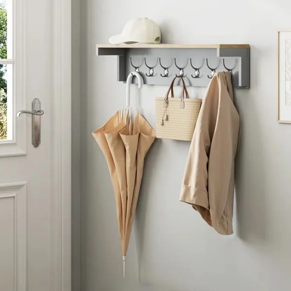 BOXED WALL MOUNTED REQUIRED 7- HOOK COAT RACK
