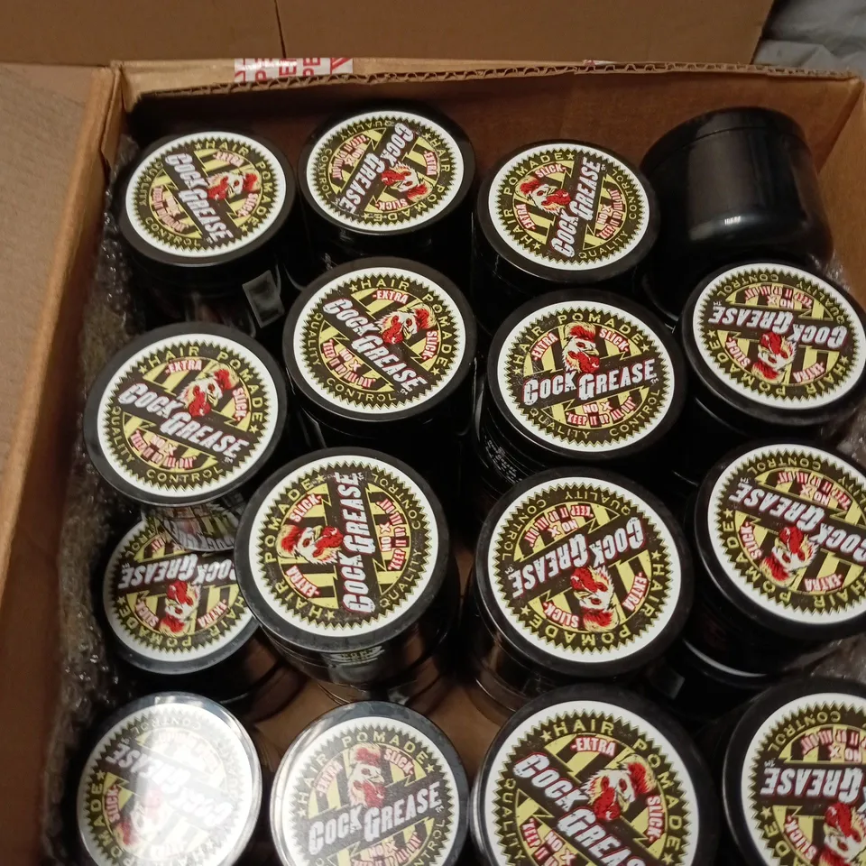 APPROXIMATELY 40 COCK GREASE EXTRA SLICK HAIR POMADES 