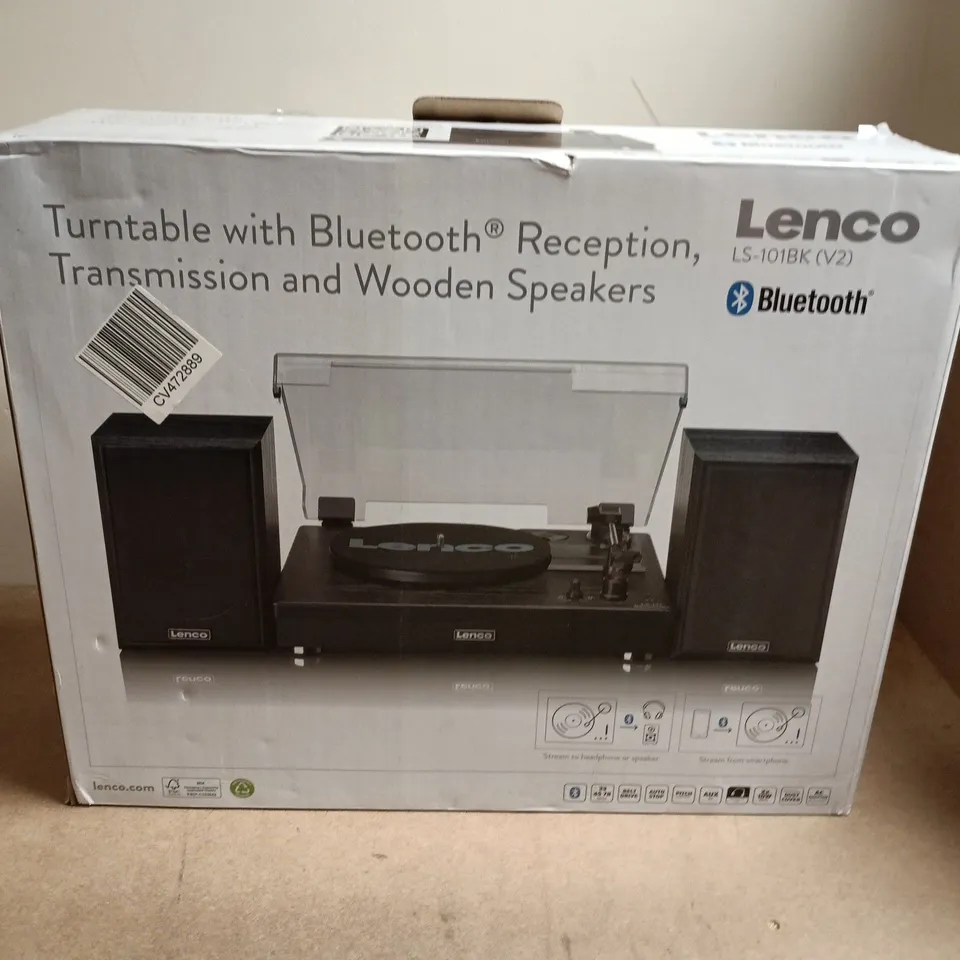LENCO LS-101BK (V2) BLUETOOTH TURNTABLE WITH WOODEN SPEAKERS – BOXED