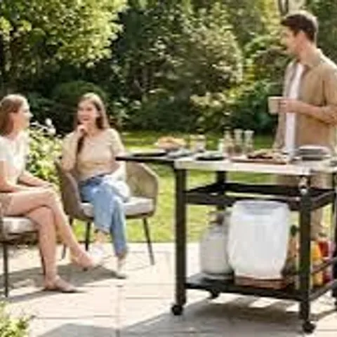 BOXED LIFERUN GRILL TROLLEY WITH FOLDING SIDE TABLE, 4 WHEELS AND WINE RACK