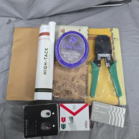 BOX OF ASSORTED ITEMS TO INCLUDE - KRIMPERS - WIPES - SCREWS 