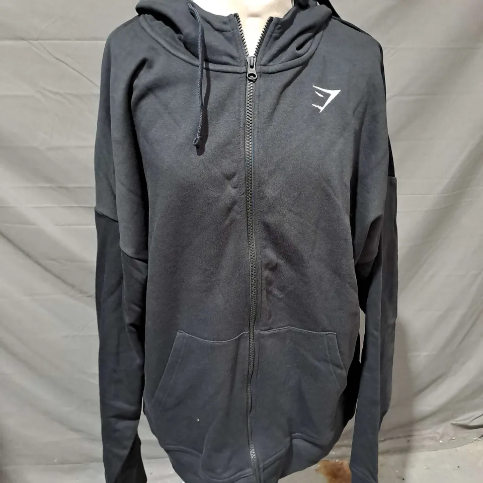 GYMSHARK ESSENTIAL OVERSIZED ZIP UP HOODIE IN BLACK SIZE M