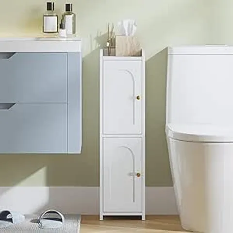 BOXED HZUANERI BATHROOM STORAGE CABINET, SLIM BATHROOM FLOOR CABINETS WITH DOOR AND ADJUSTABLE SHELF, FREESTANDING CORNER STORAGE UNIT, WHITE