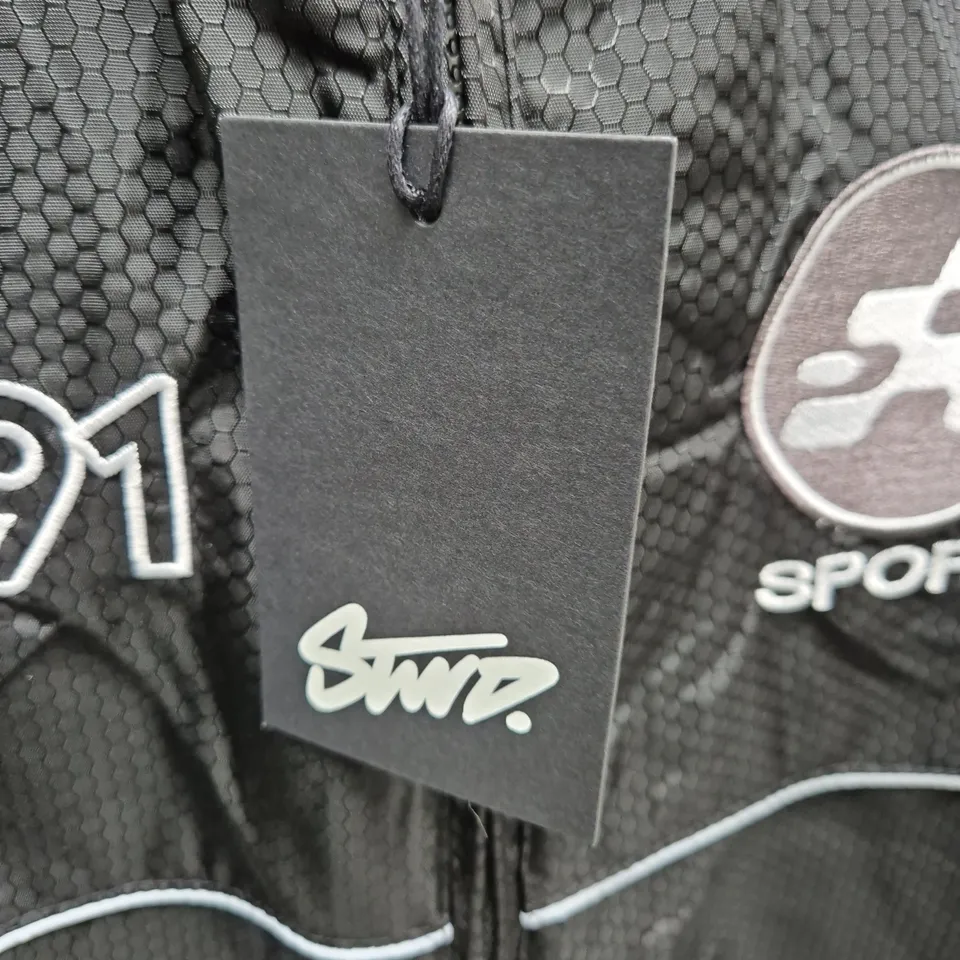PULL&BEAR BLACK WINDBREAKER JACKET WITH USA 91 LOGO, UK SIZE S