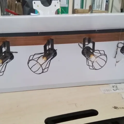 BOXED FULTON 4 LIGHT SPOTLIGHT BAR DARK WOOD EFFECT AND MATT BLACK PAINT 