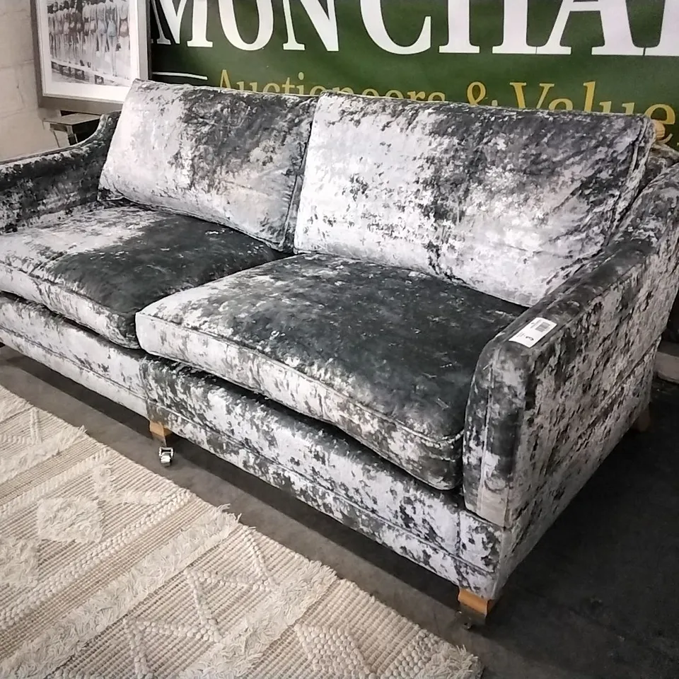 BRAND NEW DURESTA DERWENT GREY CRUSHED VELVET THREE SEATER SOFA WITH TWO ARM COVERS RRP £8500