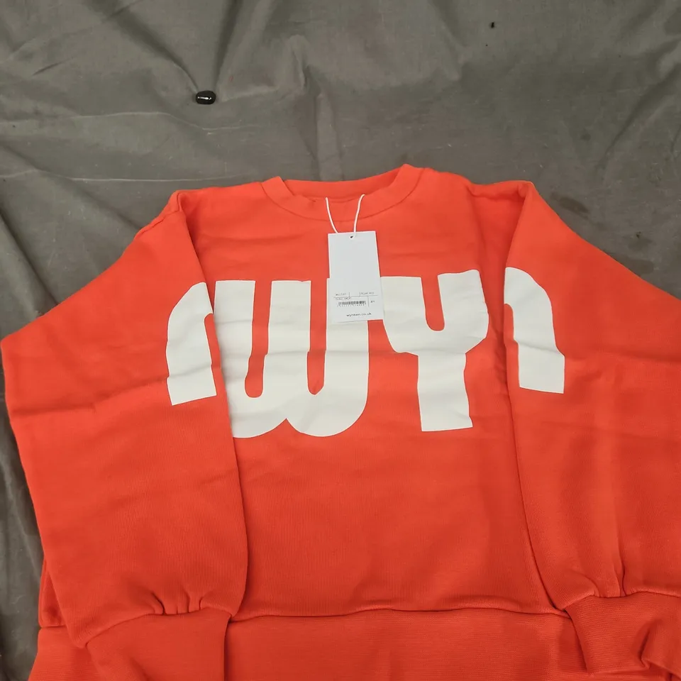 WYNKEN ORANGE SWEATSHIRT WITH LARGE WHITE LETTERING ACROSS CHEST AGE 8 YEARS