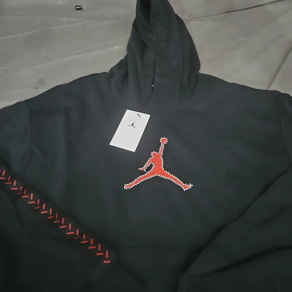 JORDAN HOODIE – BLACK WITH RED JUMPMAN LOGO SIZE L