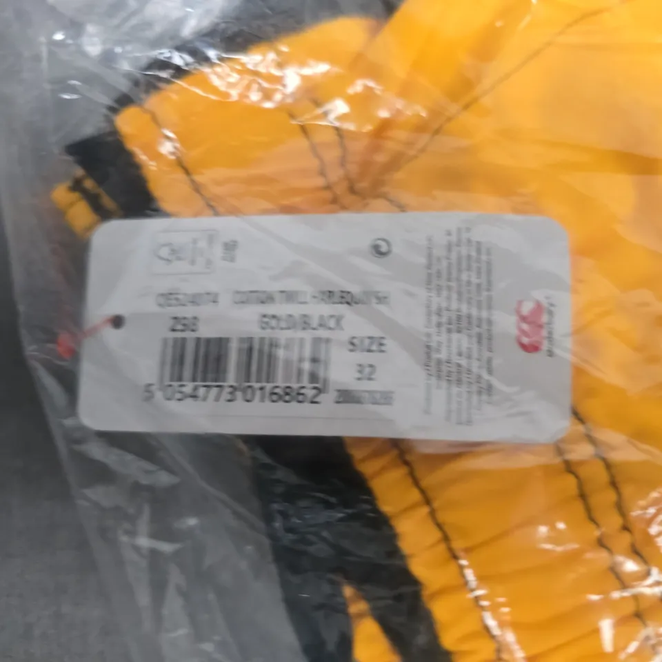 BAGGED CANTERBURY COTTON TWILL HARLEQUIN SHORTS – ORANGE/BLACK – UK 32