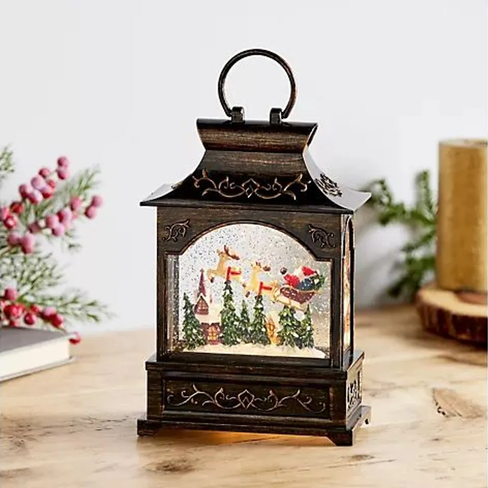 SANTA EXPRESS 25CM PRE LIT SANTA & REINDEER WATER SPINNER