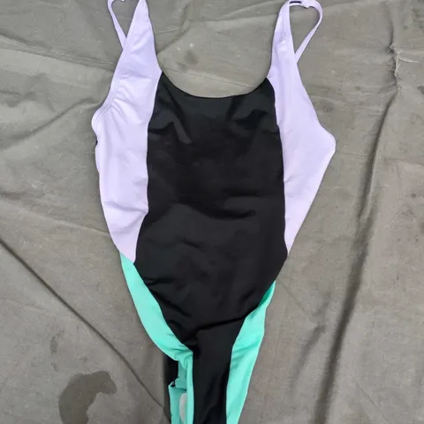 SPEEDO COLORBLOCK CONVERTIBLE 1-PIECE SWIMSUIT – BLACK WITH LAVENDER & TEAL (WOMENS) - UK MEDIUM