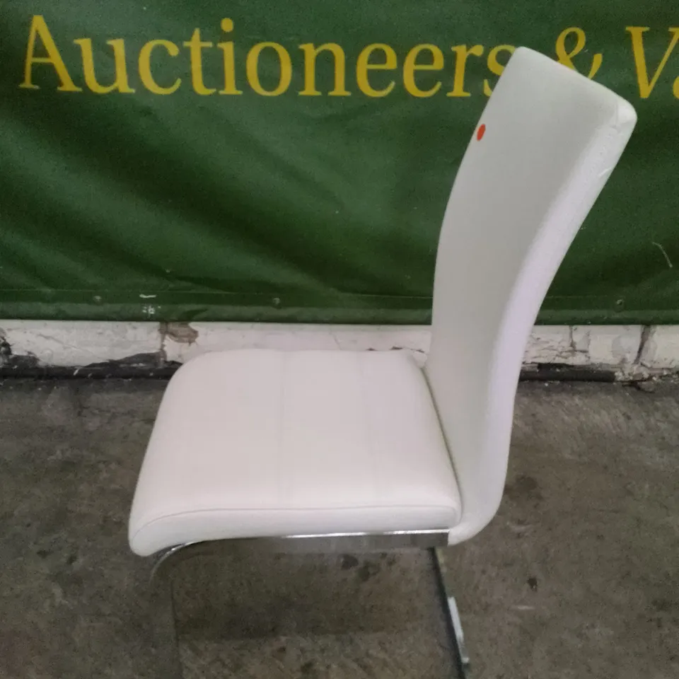 PERTH WHITE LEATHER DINING CHAIR WITH CHROME LEGS