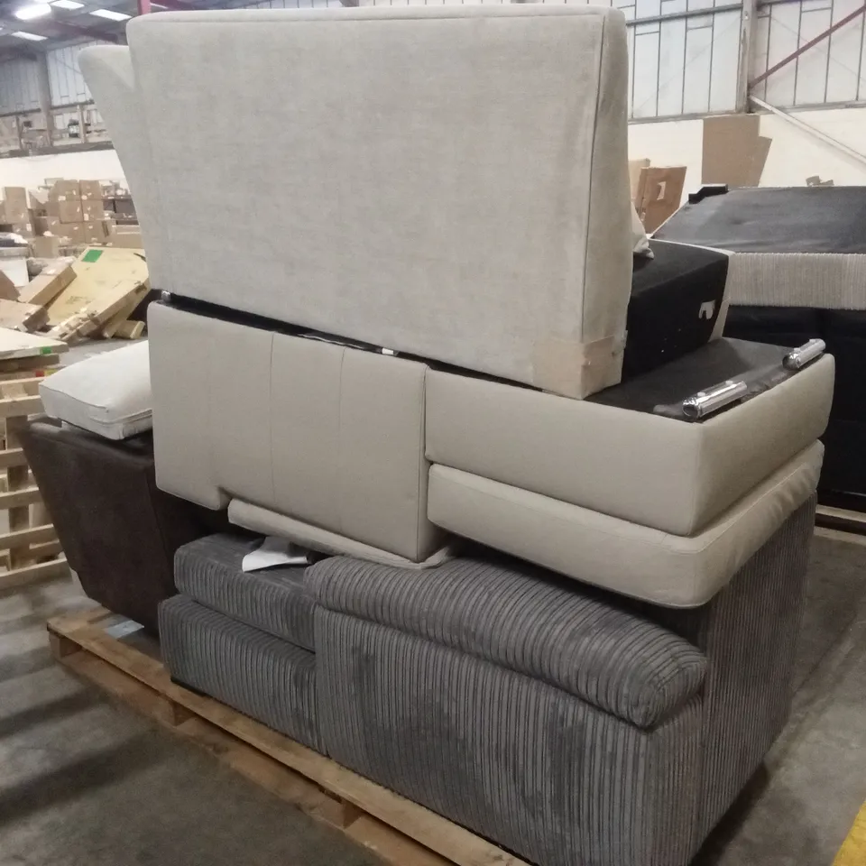 PALLET OF ASSORTED INCOMPLETE DESIGNER SOFA PARTS AND PIECES 