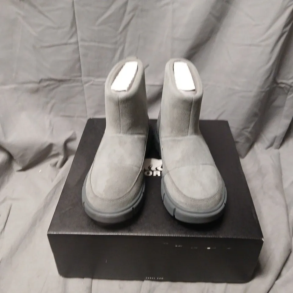 BOXED SOREL EXPLORER III SLIP-ON WP BOOTS – WOMEN'S, GREY SUEDE, UK 6.5