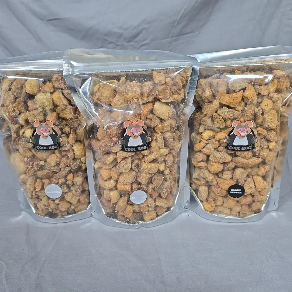 LOT OF 3 PACKS OF COOL HOG PORK SCRATCHINGS - BLACK PEPPER AND ORIGINAL
