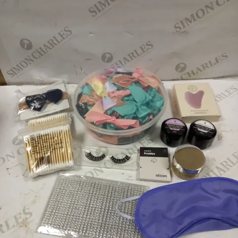BOX OF APPROXIMATELY 20 ASSORTED HEALTH AND BEAUTY PRODUCTS TO INCLUDE ROSE QUARTZ GUA SHA, NAIL GELS, EYE MASK ETC