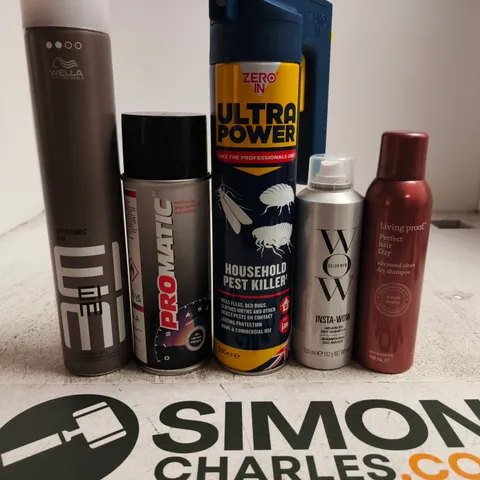 APPROXIMATELY 15 ASSORTED AEROSOLS TO INCLUDE WOW , DRY SHAMPOO AND PEST KILLER