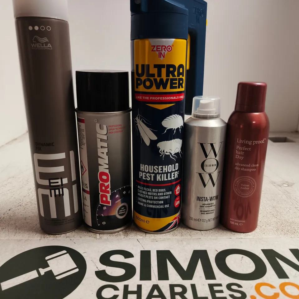 APPROXIMATELY 15 ASSORTED AEROSOLS TO INCLUDE WOW , DRY SHAMPOO AND PEST KILLER