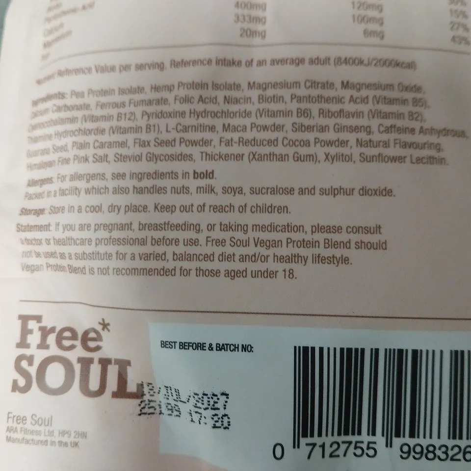 FREE SOUL VEGAN PROTEIN BLEND - CHOCOLATE, 600G