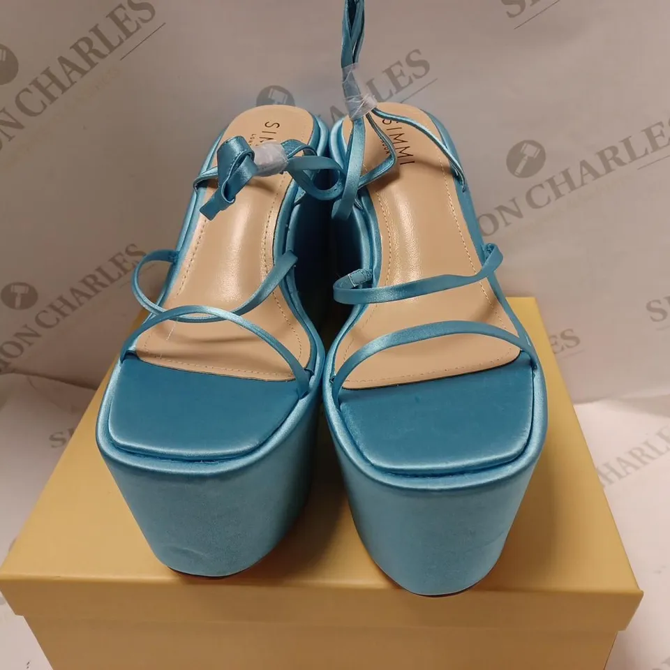 SIMMI BLAZE 1 WEDGE HIGH HEELS - BLUE SATIN UK 7
