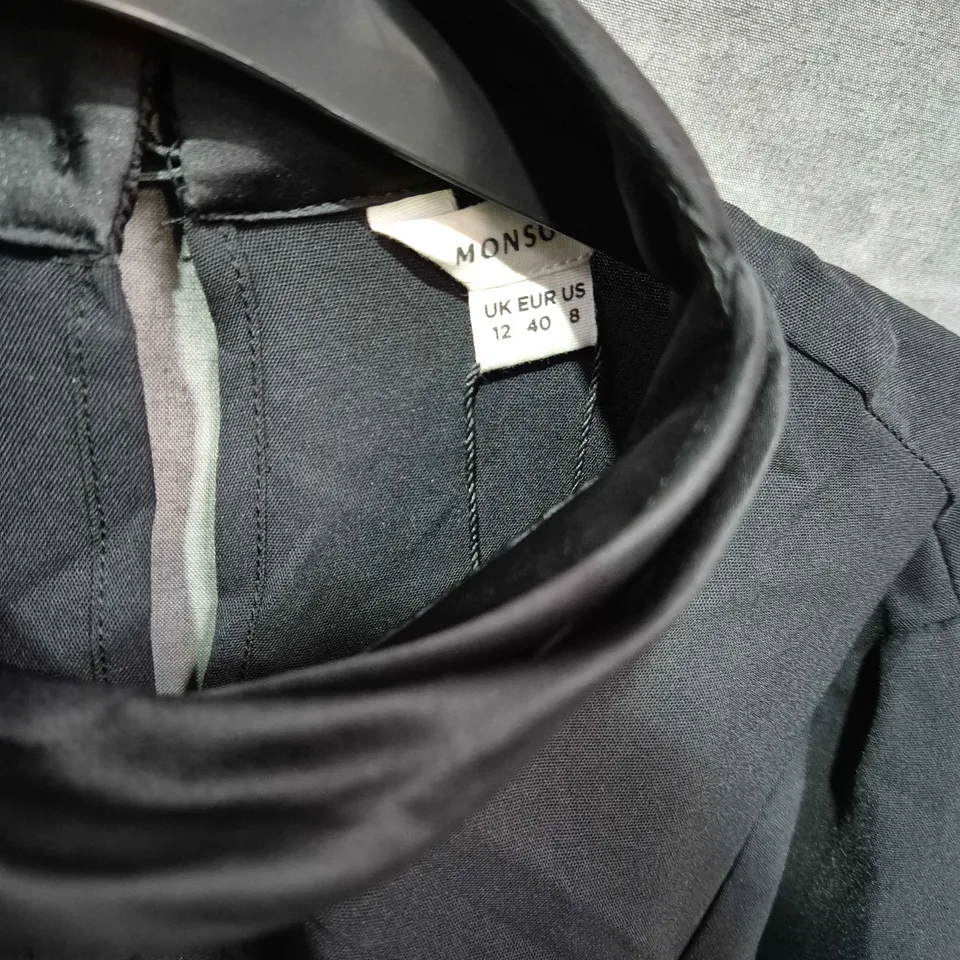 MONSOON BLACK COAT WITH FEATHERED CUFFS – UK 12 (EU 40, US 8)