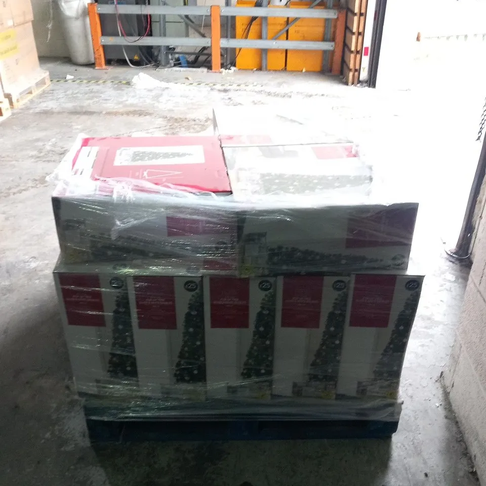 PALLET OF APPROXIMATELY 16 BRAND NEW 5FT POP UP TREE SILVER AND WHITE BAUBLES PRE LIT