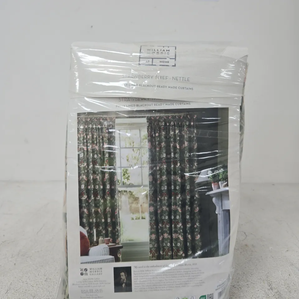 WILLIAM MORRIS HOME STRAWBERRY THIEF CURTAINS (NETTLE) – FULLY LINED BLACKOUT, READY-MADE
