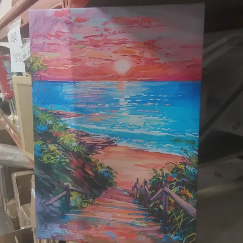 SUNSET STEPS TO BLUE SEA WRAPPED CANVAS