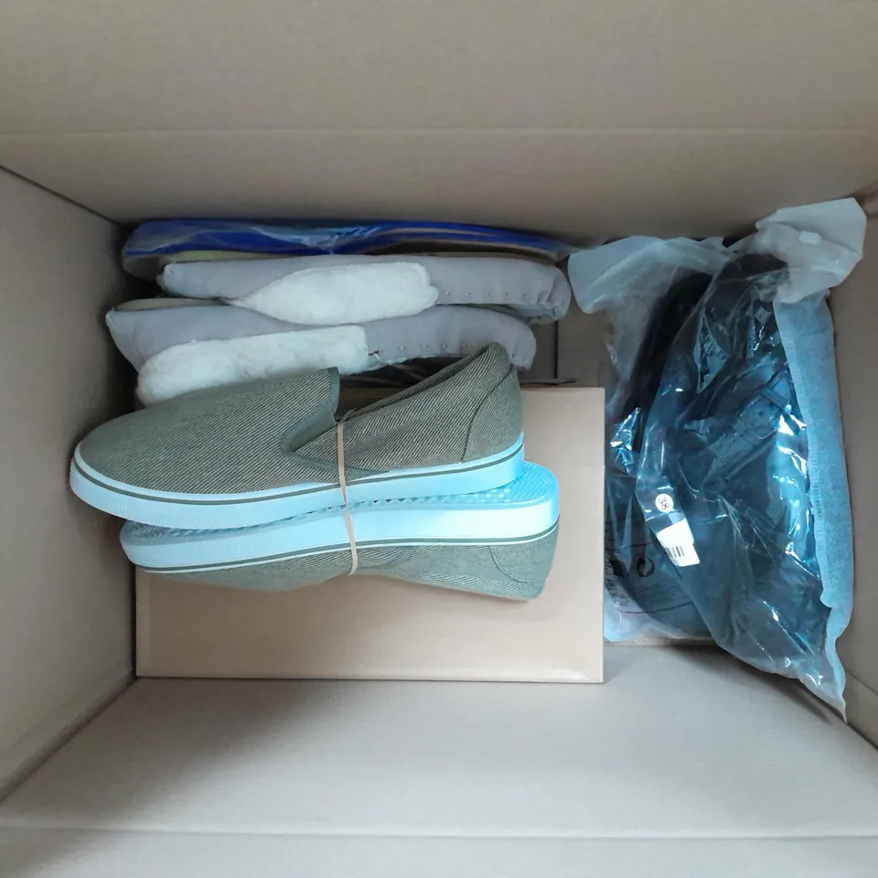 BOXED LOT OF ASSORTED PAIRS OF SHOES. VARIOUS STYLES, COLOURS AND SIZES