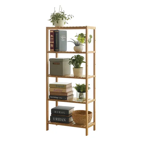 BOXED NEO 5 TIER BAMBOO STORAGE SHELF SHELVES RACK ADJUSTABLE MULTI-PURPOSE RACK