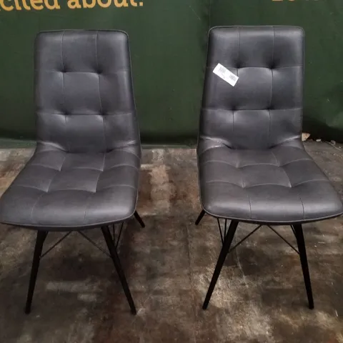 SET OF 2 DARK GREY LEATHER DINING CHAIRS 