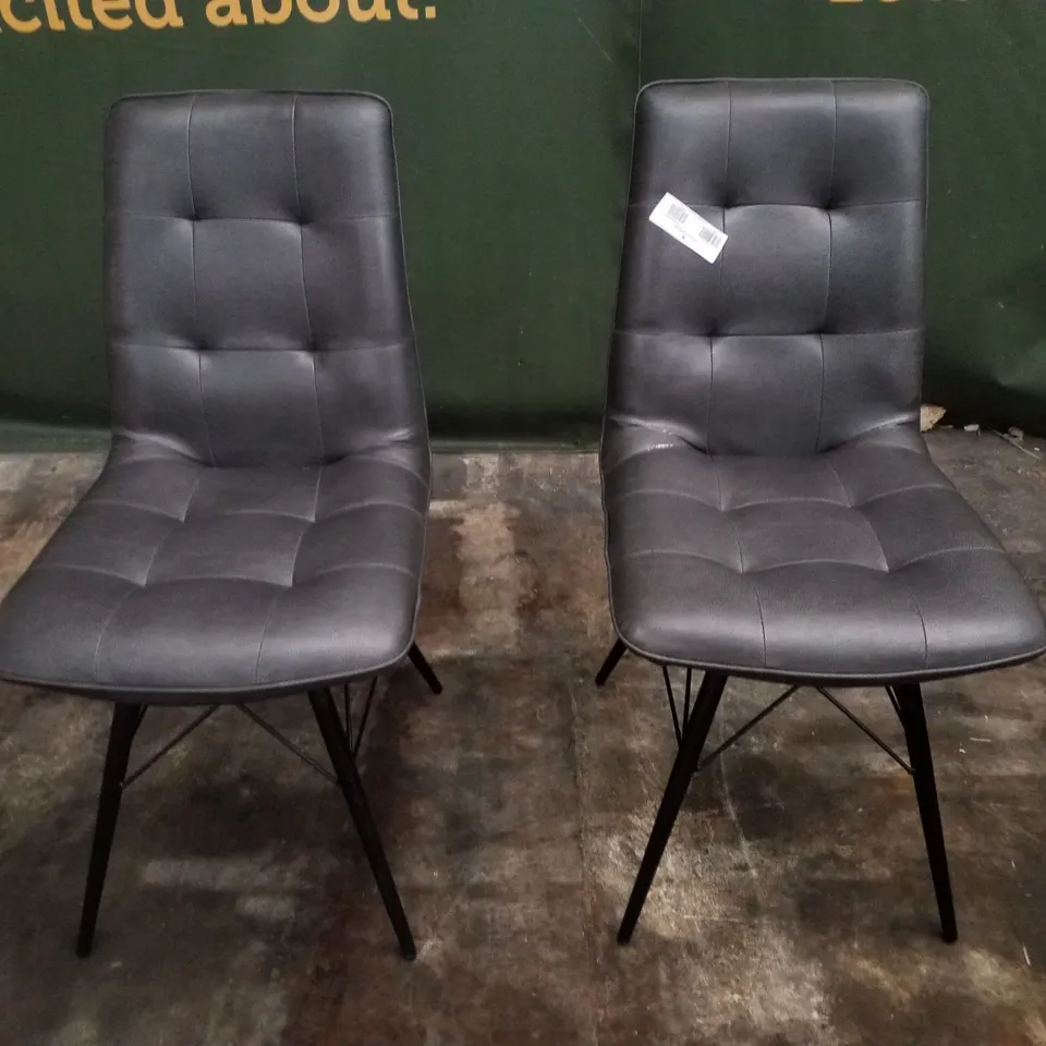SET OF 2 DARK GREY LEATHER DINING CHAIRS 