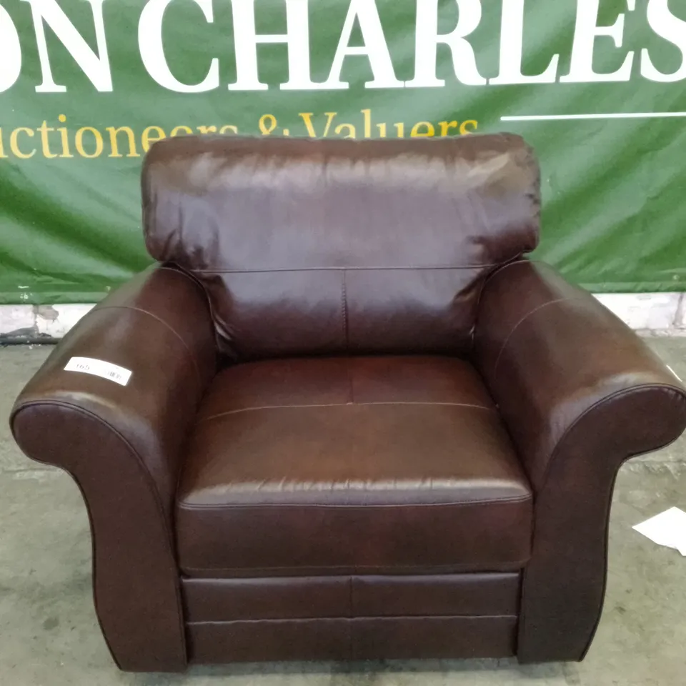 QUALITY DESIGNER ARMCHAIR - DARK BROWN LEATHER