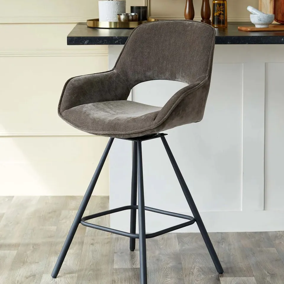 BOXED DANETTI MARLOW MOCHA FABRIC SWIVEL BAR STOOL