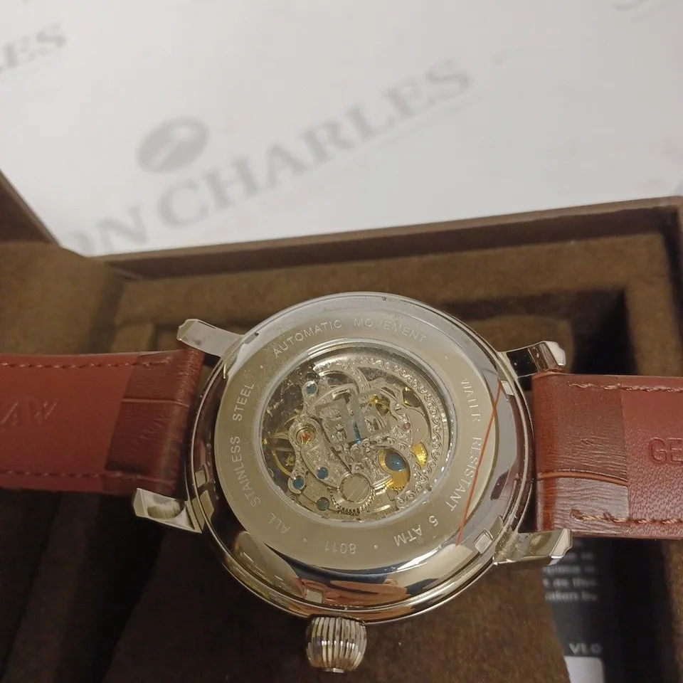 BOXED EARNSHAW LONDON BROWN GENUINE LEATHER WATCH