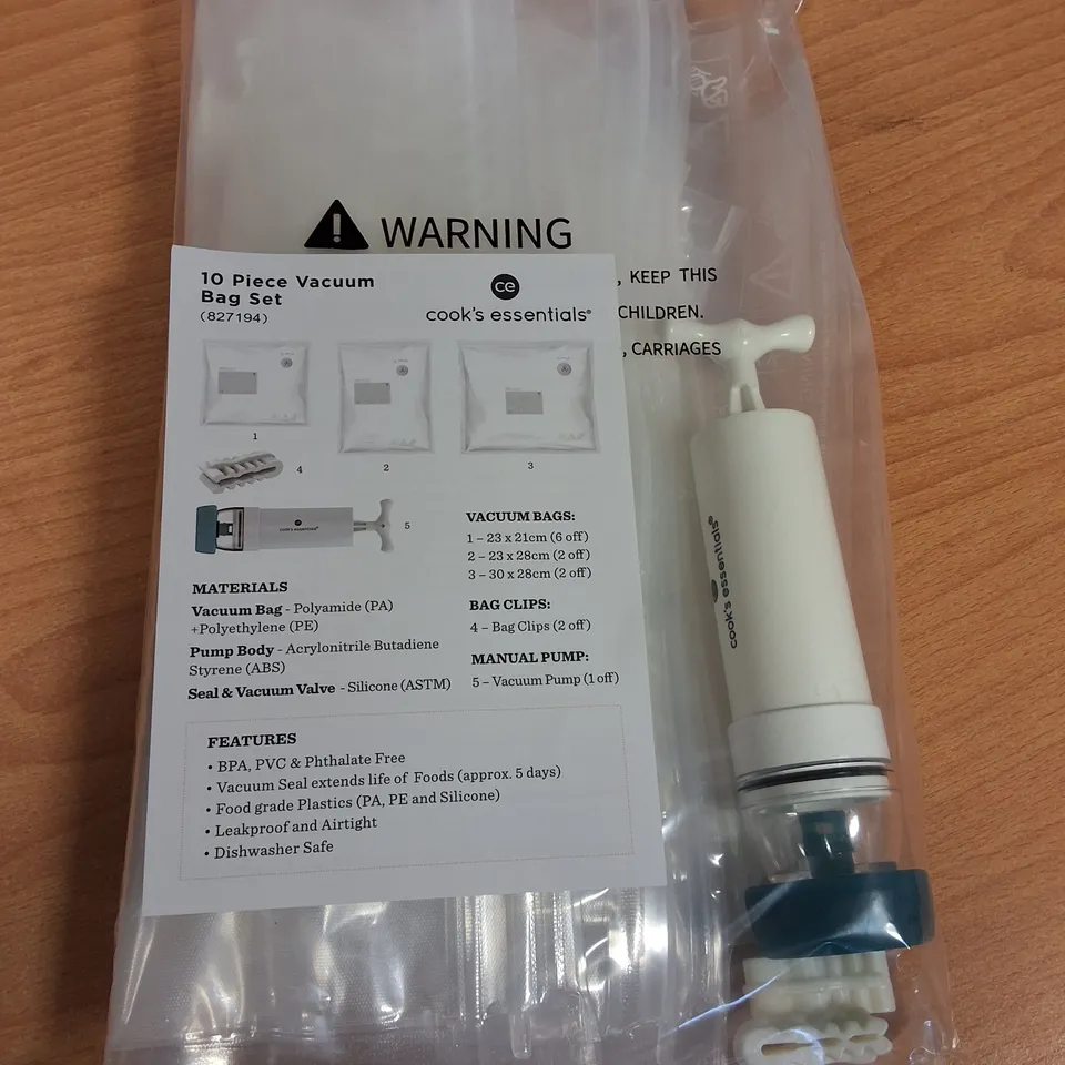 LOT OF 24 10-PIECE BOXES OF COOKS'S ESSENTIALS VACUUM BAG SETS