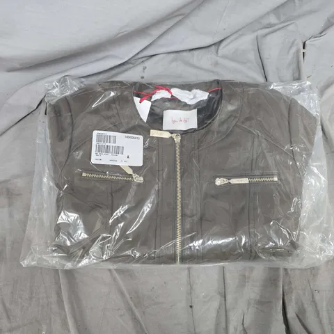 BAGGED BEN DE LISI BIKER JACKET IN CHCOLATE - SIZE 10