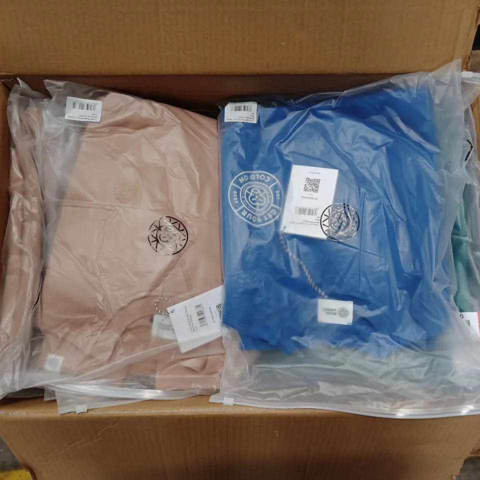 BOX OF MIXED ASSORTMENT OF BRAND NEW BRASS MONKEY CLOTHING ITEMS INCLUDING - HOODIES, SWEATERS - MIXED SIZES - APPROXIMATELY 19 ITEMS