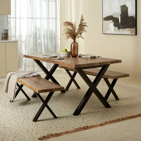 BOXED DUNELM EZRA DINING BENCH SET - RUSTIC (2 BOXES)