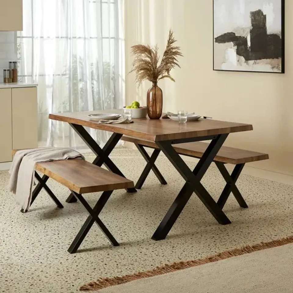 BOXED DUNELM EZRA DINING BENCH SET - RUSTIC (2 BOXES)