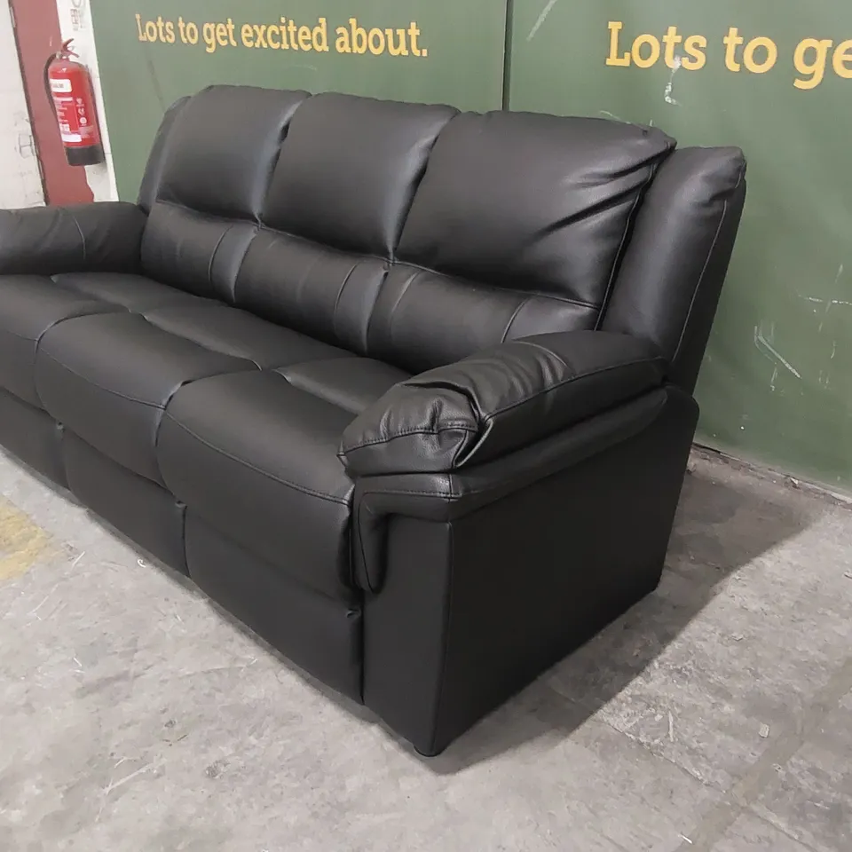 DESIGNER BLACK FAUX LEATHER ALBION FIXED 3 SEATER SOFA  RRP £699