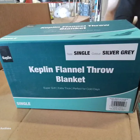 BOXED KEPLIN FLANNEL THROW IN SILVER/GREY SINGLE SIZE